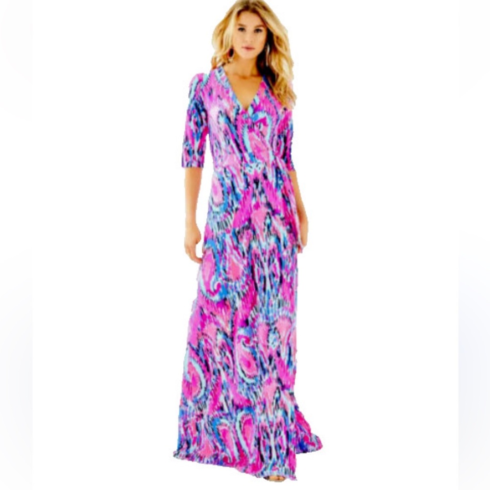 Lilly Pulitzer Marvista Wrap Maxi Dress S Free Spirit Stretch Resortwear Beachy - Picture 6 of 14